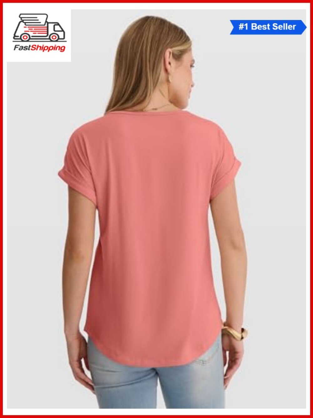Women's Short Sleeve Pleated Scoop Neck T-Shirt Casual Top - Picture 4 of 6